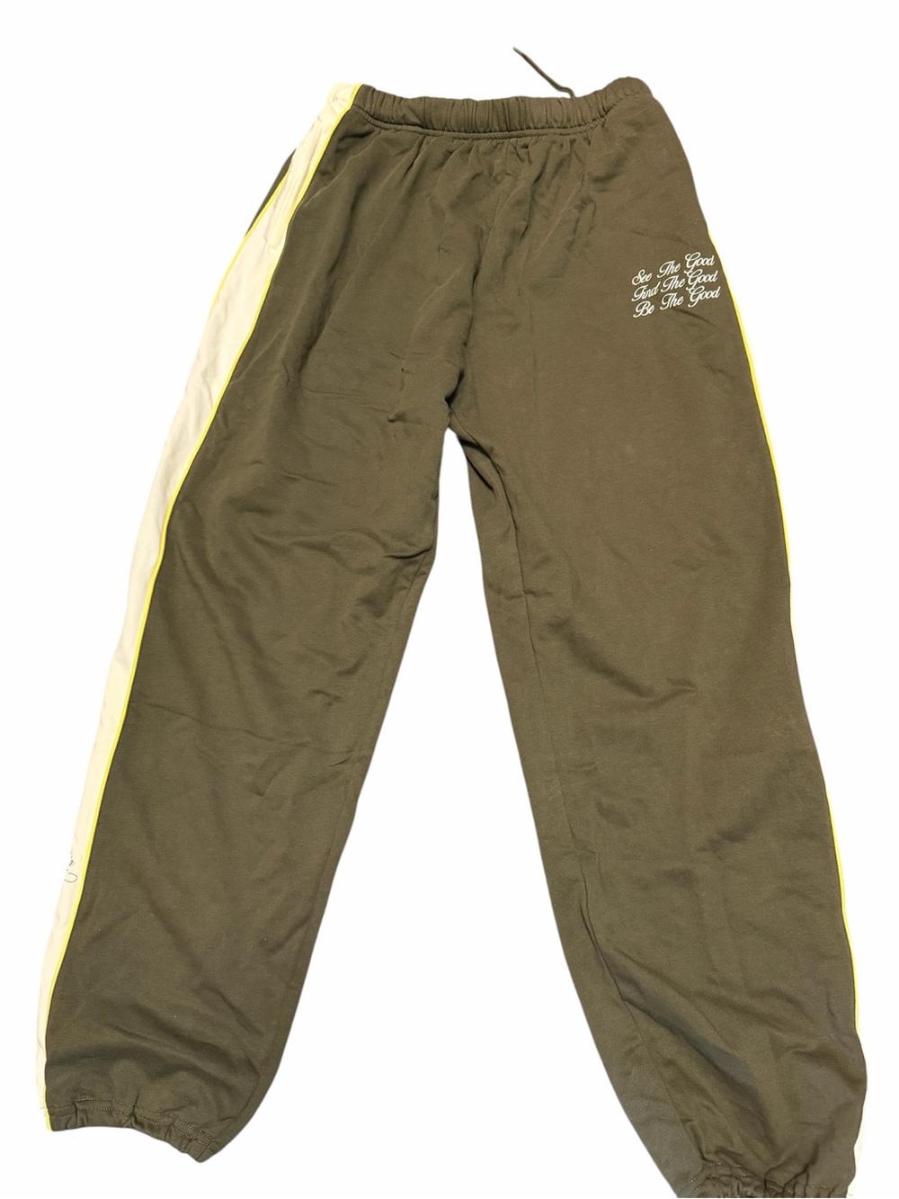Mayfair Group Olive Green Track Pants with Yellow Trim. Size M/L. NWT